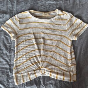 Altar'd State Yellow and White Striped Short Sleeve Top